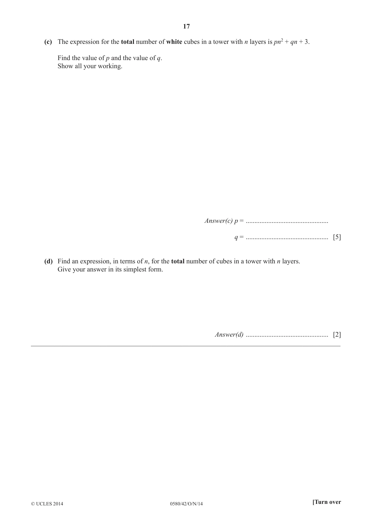 Cambridge IGCSE Mathematics 0580 2014 Oct/Nov Paper 4 · Variant 2 question paper, page 17 of 20