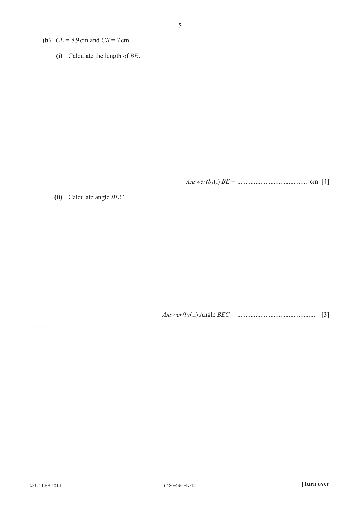 Cambridge IGCSE Mathematics 0580 2014 Oct/Nov Paper 4 · Variant 3 question paper, page 5 of 16
