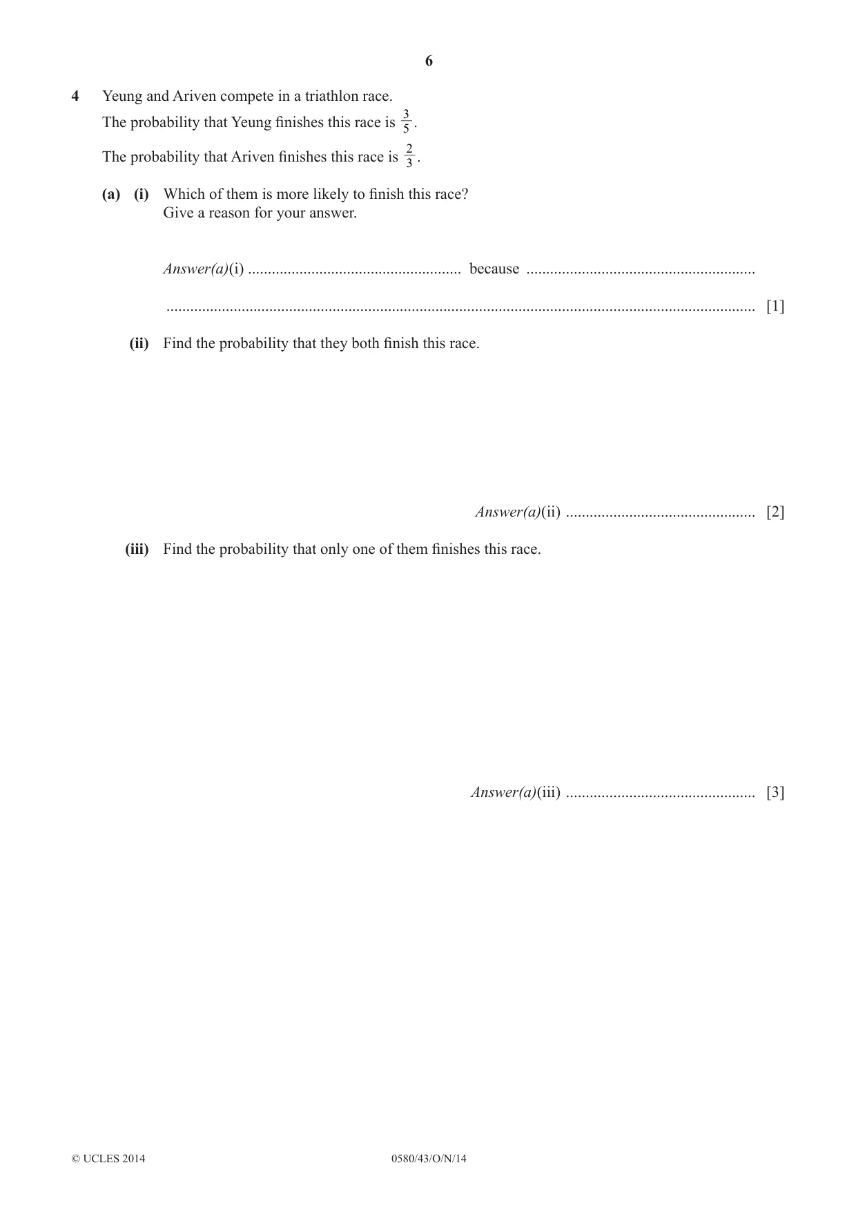 Cambridge IGCSE Mathematics 0580 2014 Oct/Nov Paper 4 · Variant 3 question paper, page 6 of 16