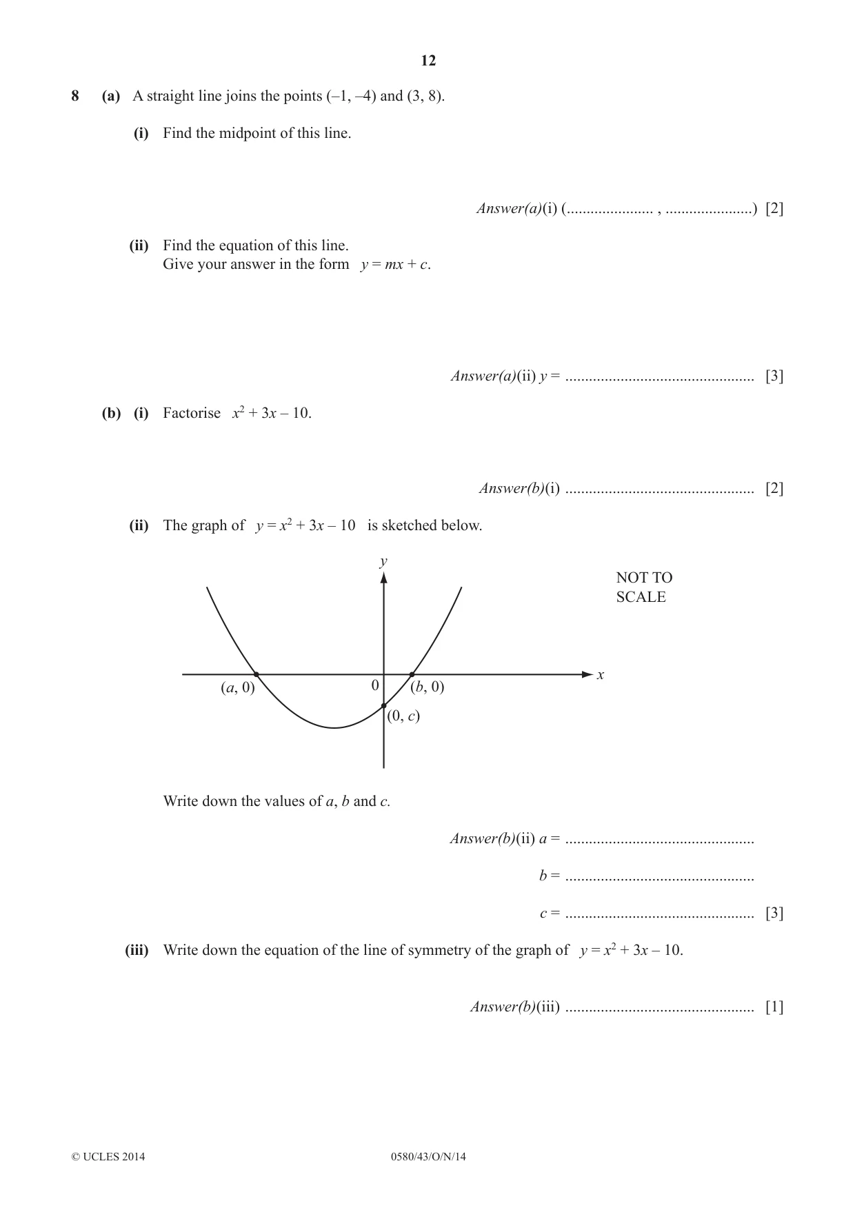 Cambridge IGCSE Mathematics 0580 2014 Oct/Nov Paper 4 · Variant 3 question paper, page 12 of 16