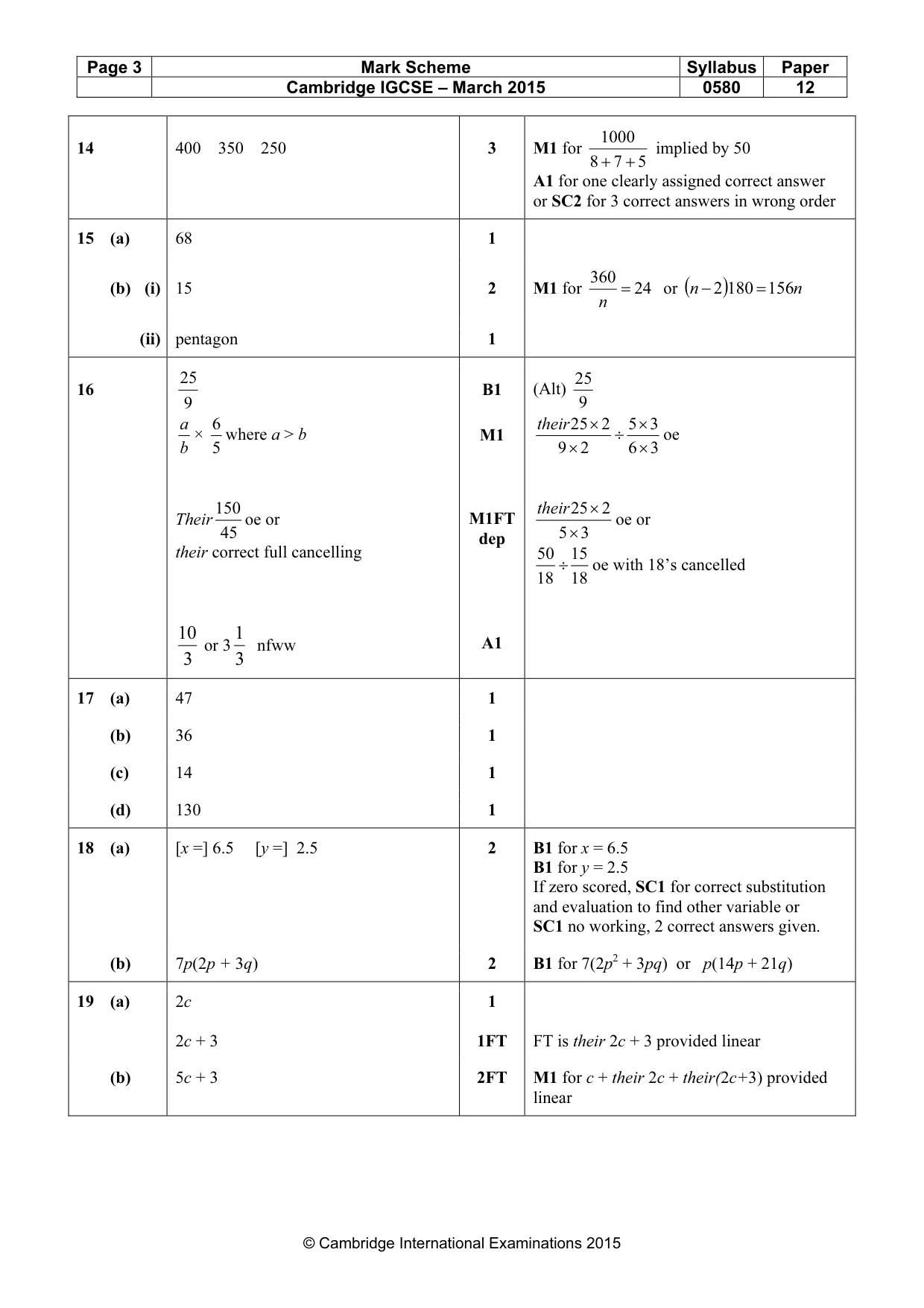 Mark scheme, page 3 of 4