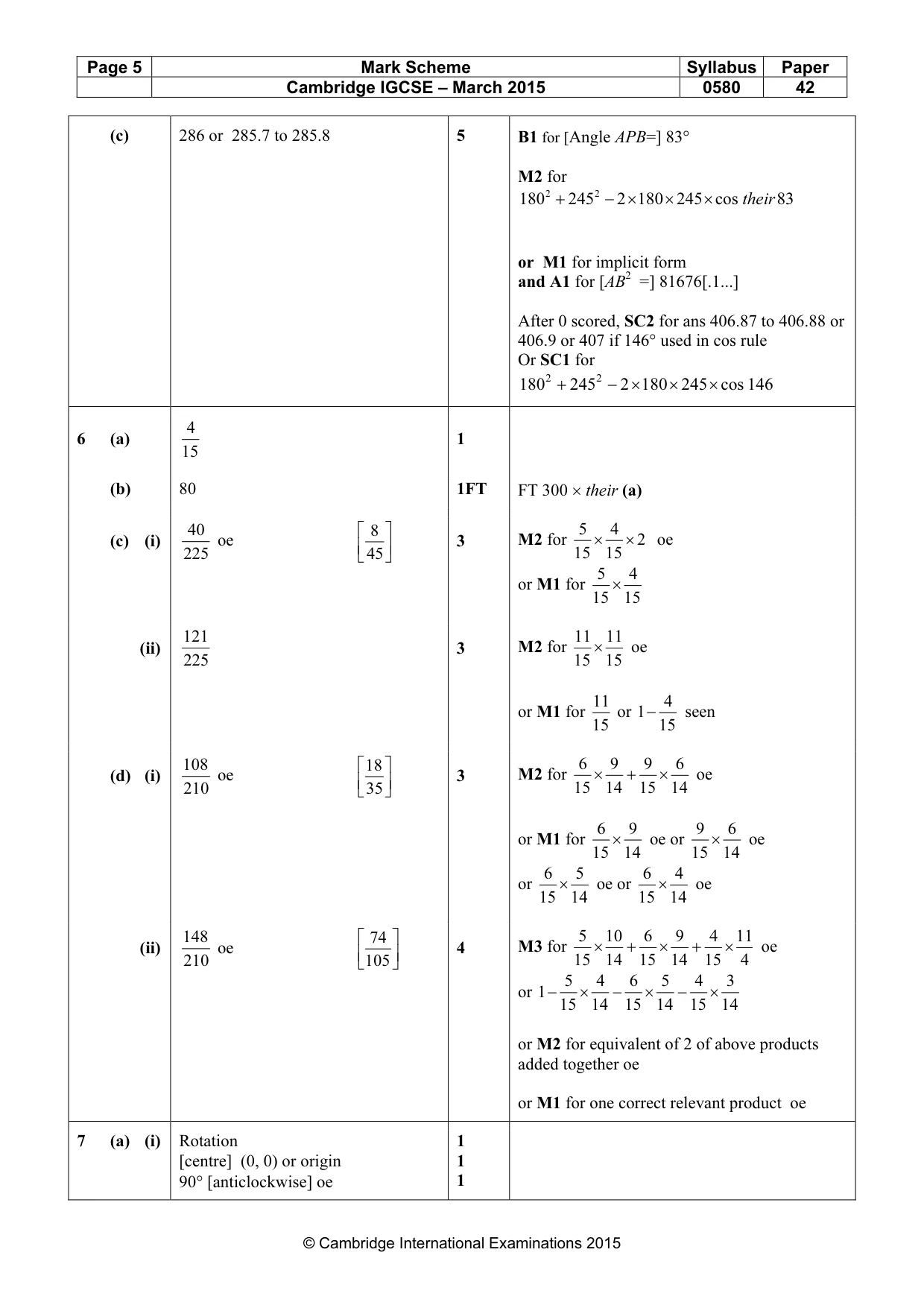 Mark scheme, page 5 of 7