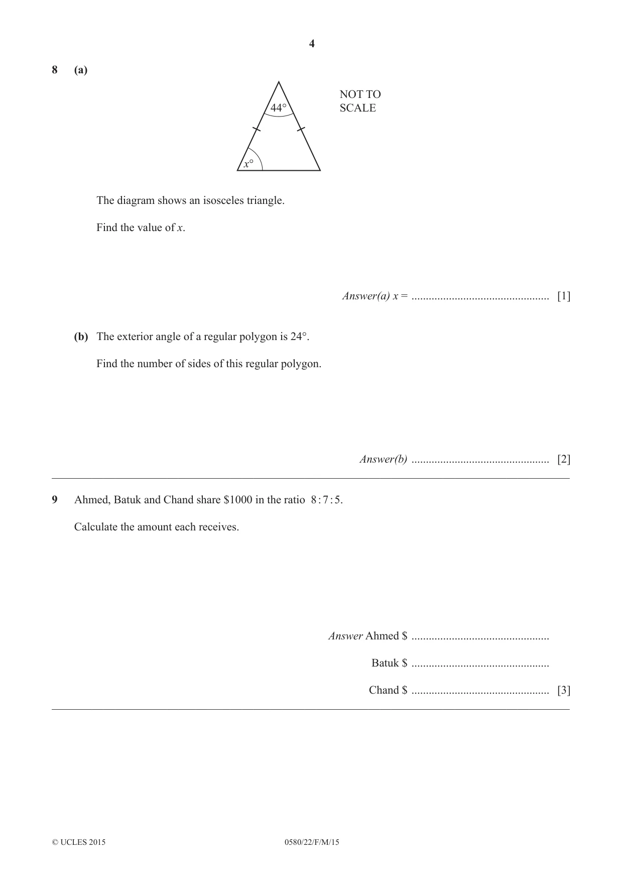 Cambridge IGCSE Mathematics 0580 2015 Feb/March Paper 2 · Variant 2 question paper, page 4 of 12