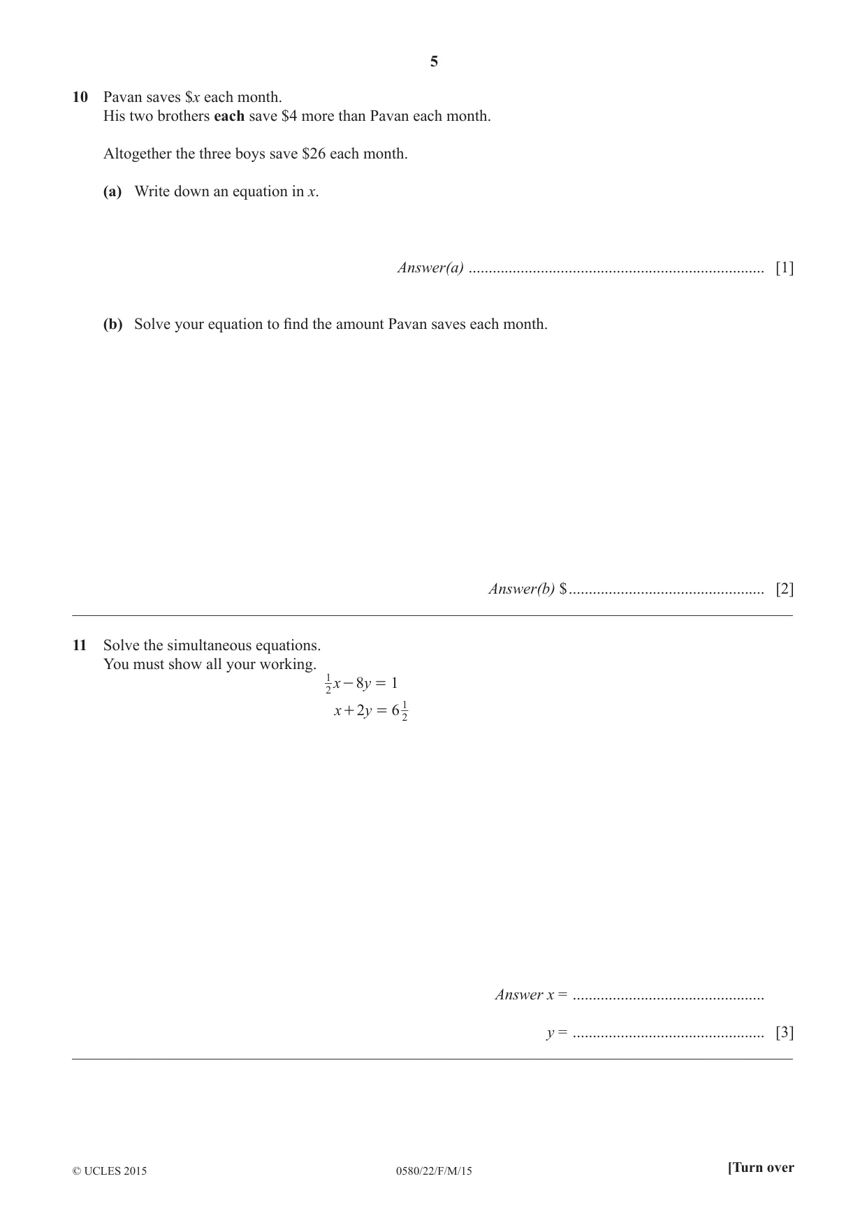 Cambridge IGCSE Mathematics 0580 2015 Feb/March Paper 2 · Variant 2 question paper, page 5 of 12