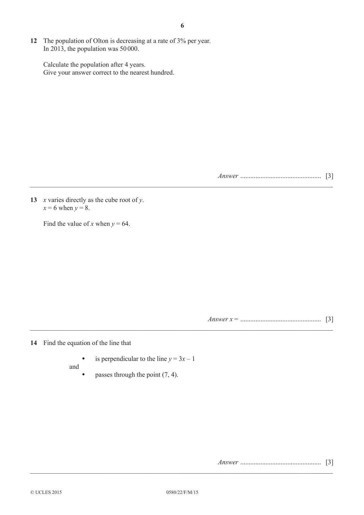 Cambridge IGCSE Mathematics 0580 2015 Feb/March Paper 2 · Variant 2 question paper, page 6 of 12