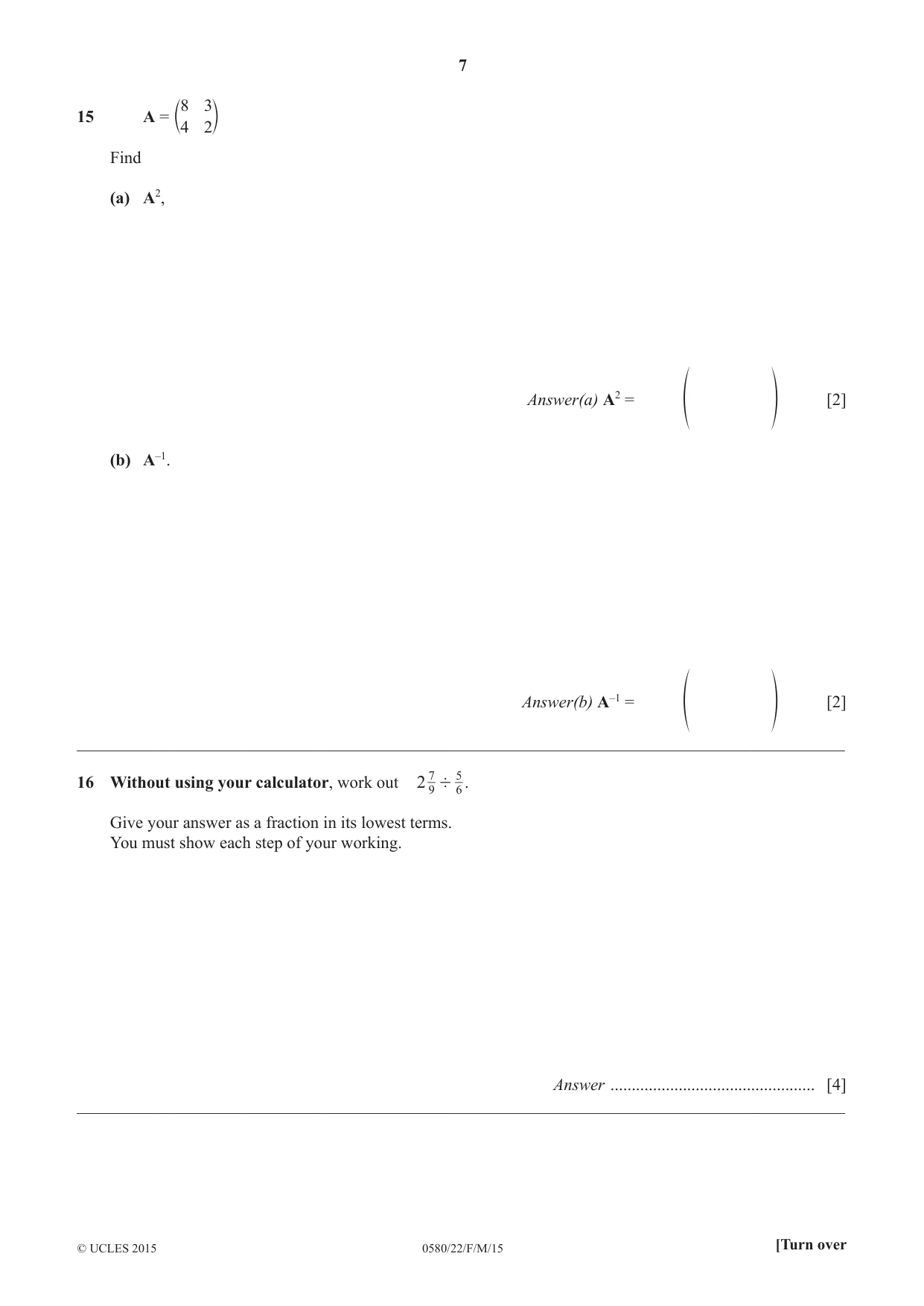 Cambridge IGCSE Mathematics 0580 2015 Feb/March Paper 2 · Variant 2 question paper, page 7 of 12