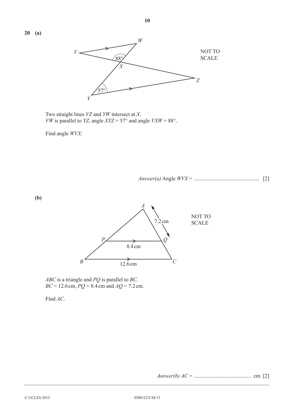 Cambridge IGCSE Mathematics 0580 2015 Feb/March Paper 2 · Variant 2 question paper, page 10 of 12