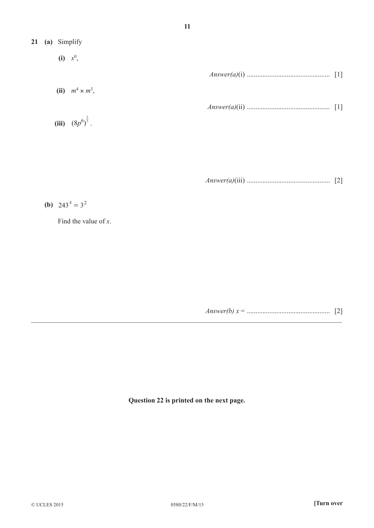 Cambridge IGCSE Mathematics 0580 2015 Feb/March Paper 2 · Variant 2 question paper, page 11 of 12