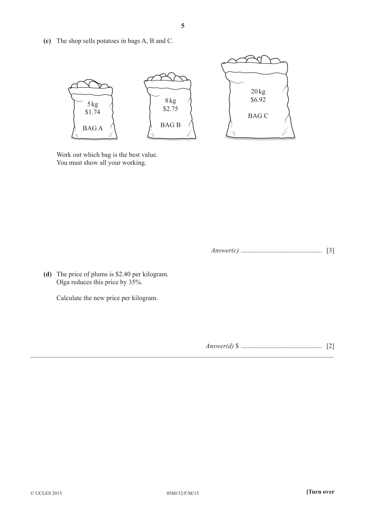 Cambridge IGCSE Mathematics 0580 2015 Feb/March Paper 3 · Variant 2 question paper, page 5 of 16