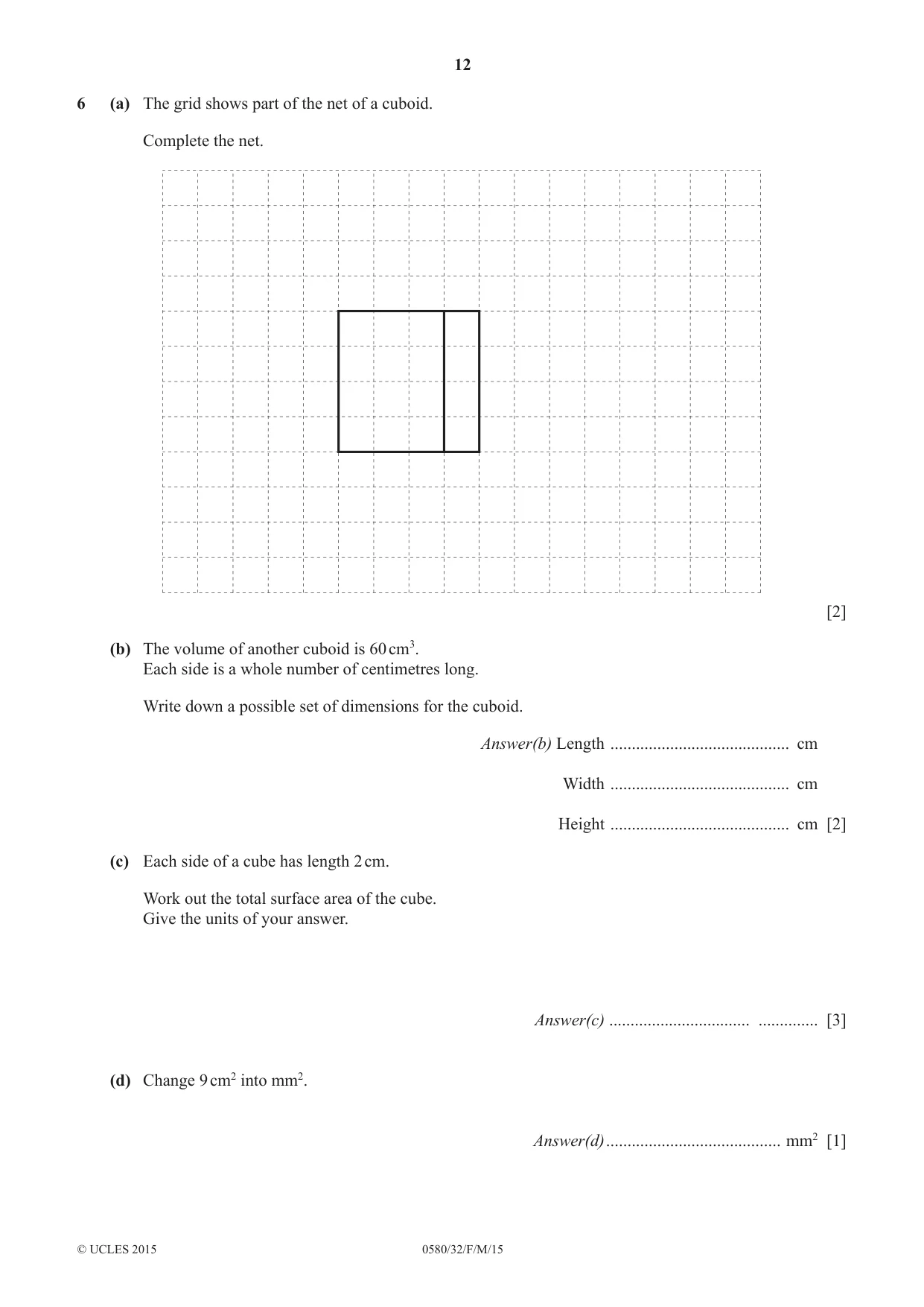 Cambridge IGCSE Mathematics 0580 2015 Feb/March Paper 3 · Variant 2 question paper, page 12 of 16