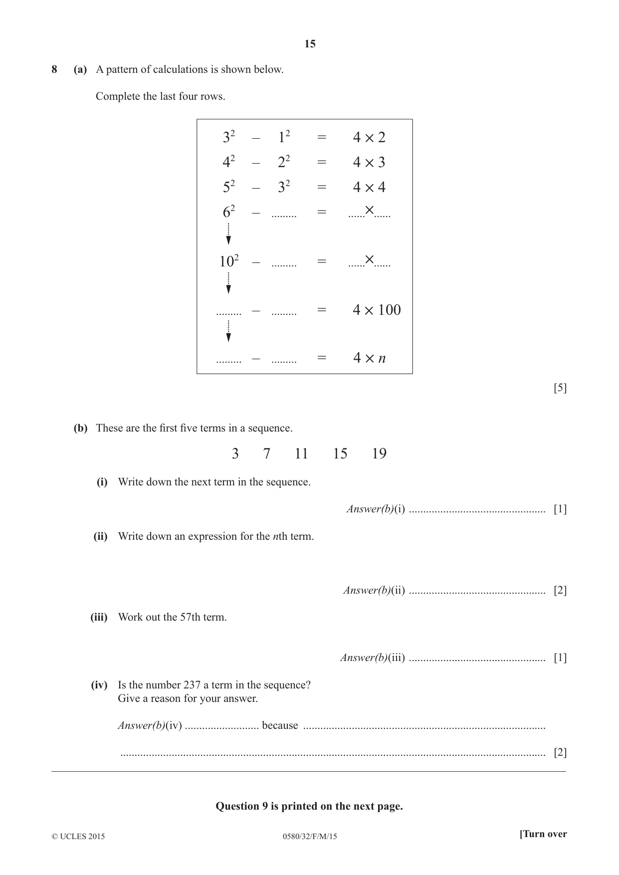 Cambridge IGCSE Mathematics 0580 2015 Feb/March Paper 3 · Variant 2 question paper, page 15 of 16