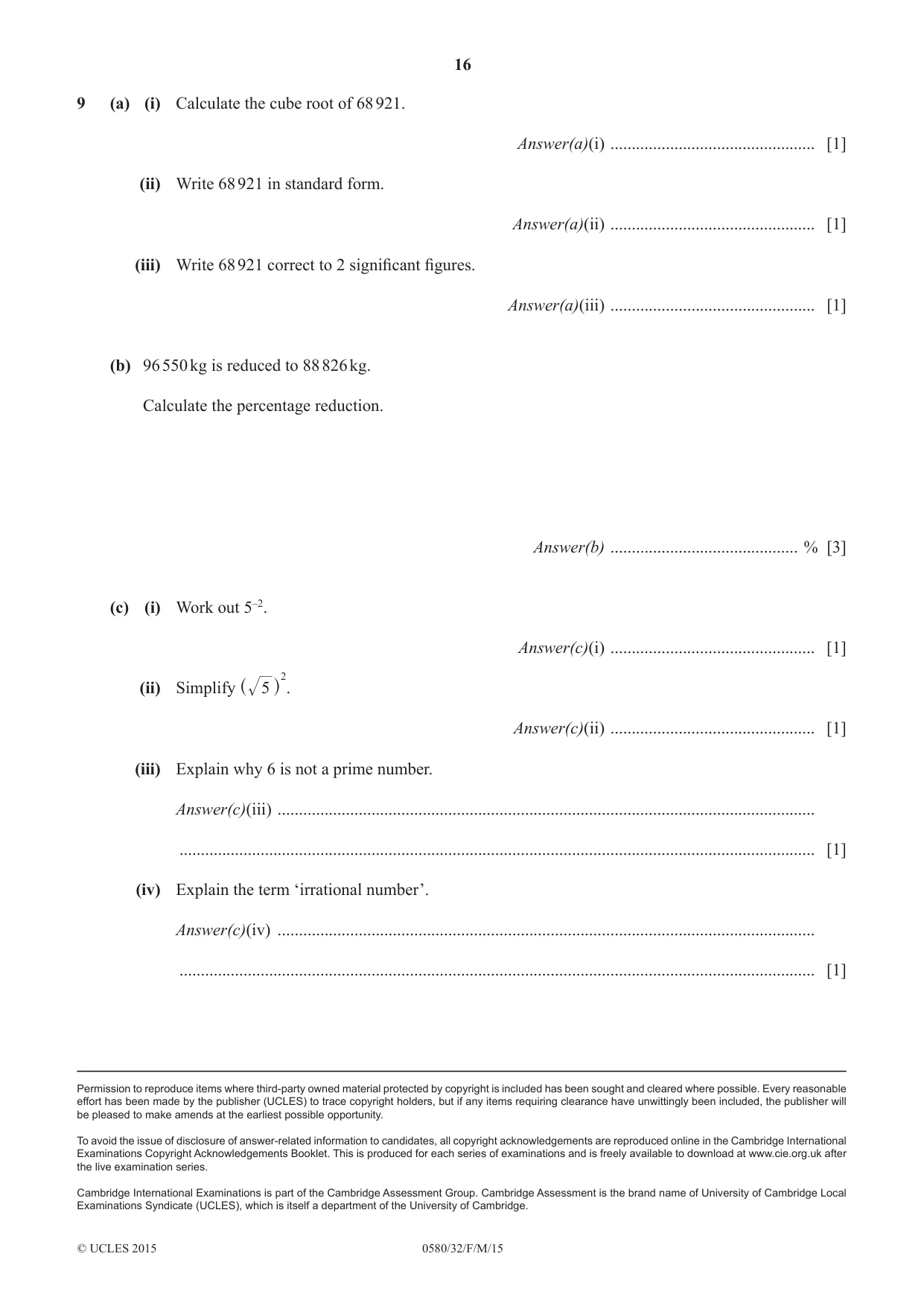 Cambridge IGCSE Mathematics 0580 2015 Feb/March Paper 3 · Variant 2 question paper, page 16 of 16