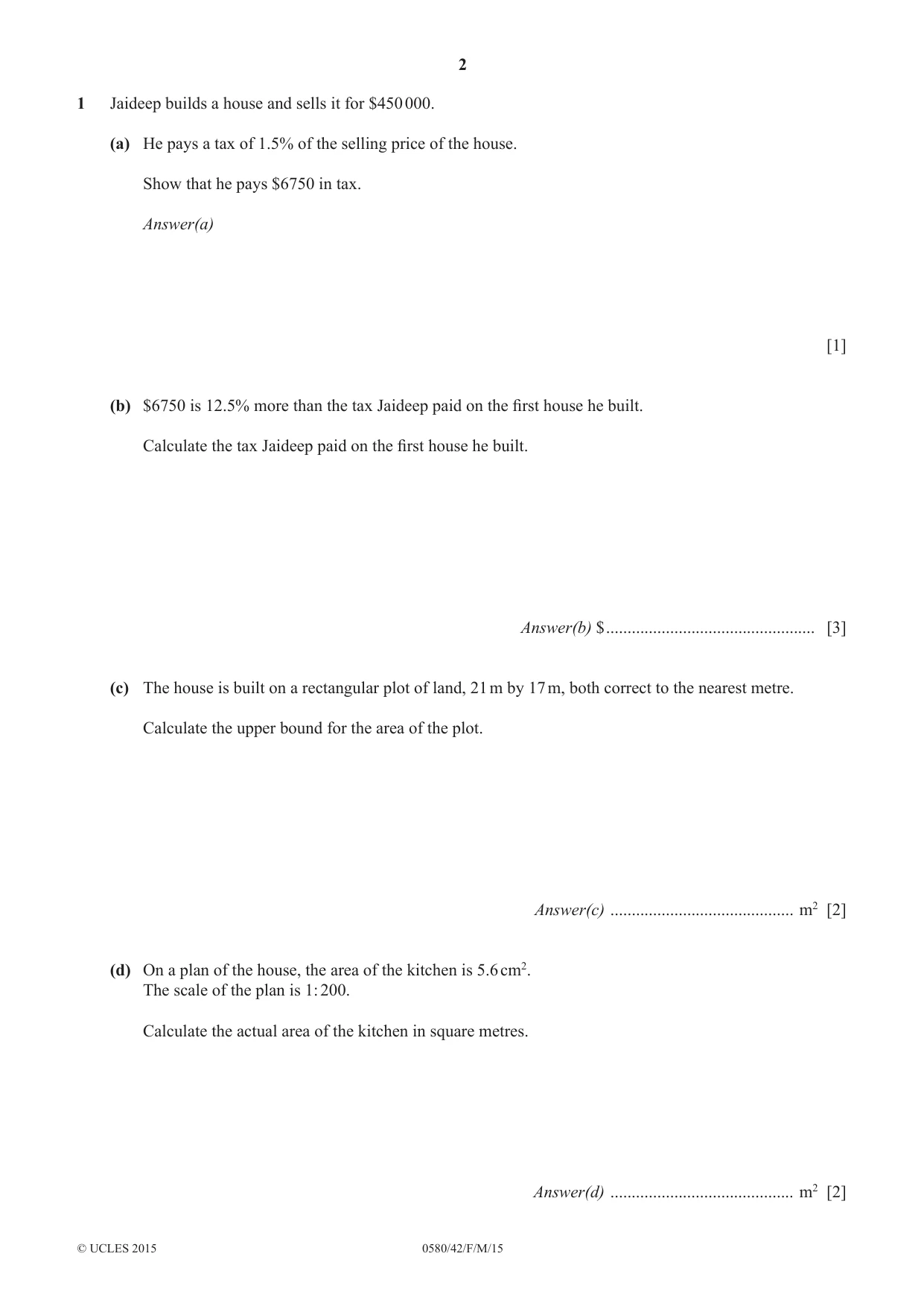 Cambridge IGCSE Mathematics 0580 2015 Feb/March Paper 4 · Variant 2 question paper, page 2 of 16