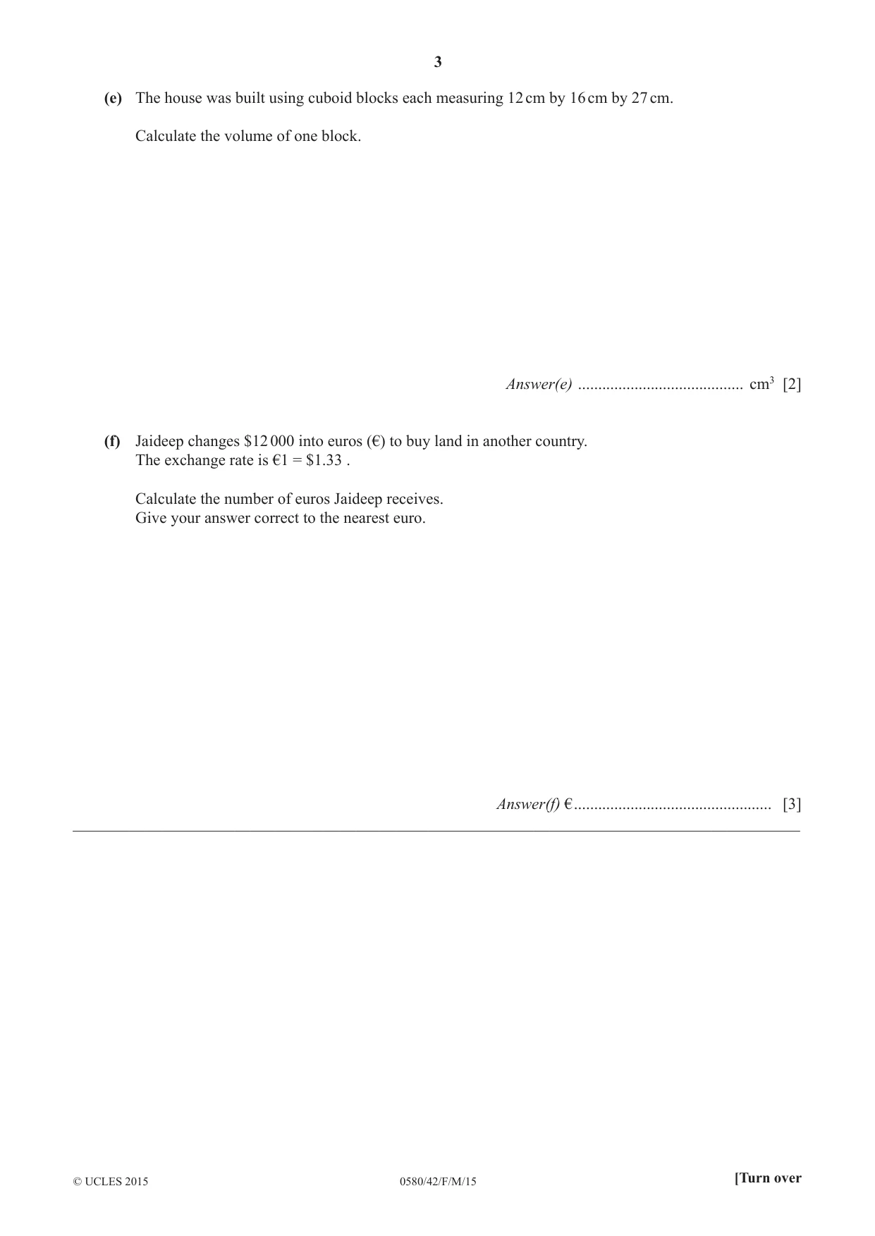Cambridge IGCSE Mathematics 0580 2015 Feb/March Paper 4 · Variant 2 question paper, page 3 of 16