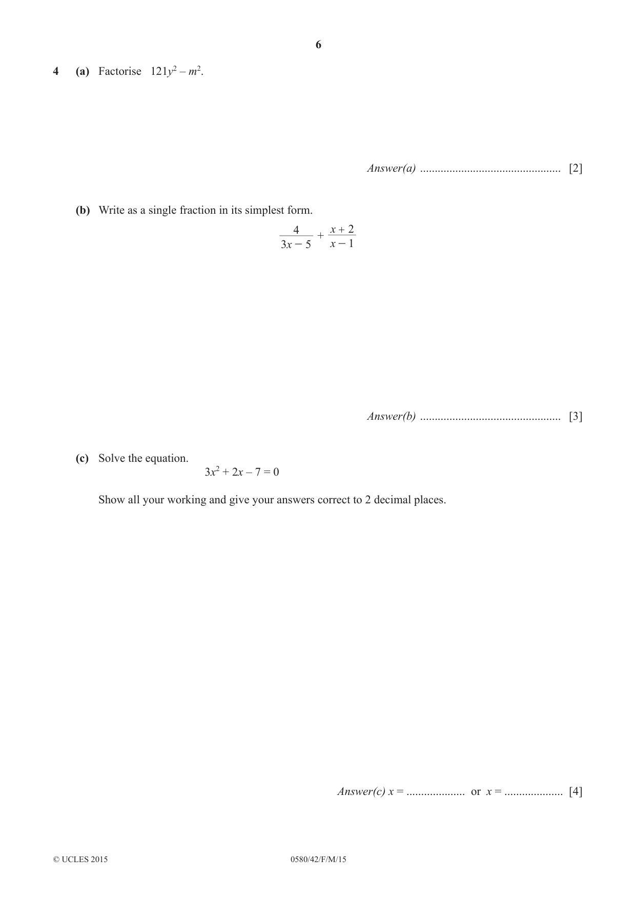 Cambridge IGCSE Mathematics 0580 2015 Feb/March Paper 4 · Variant 2 question paper, page 6 of 16