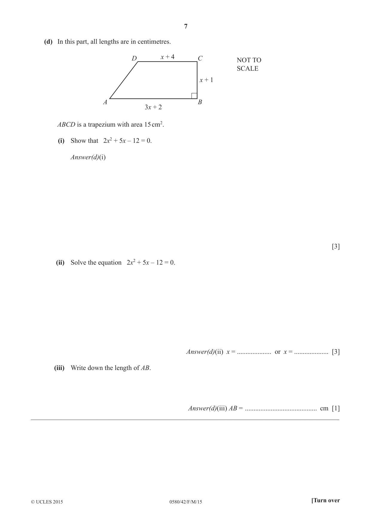Cambridge IGCSE Mathematics 0580 2015 Feb/March Paper 4 · Variant 2 question paper, page 7 of 16