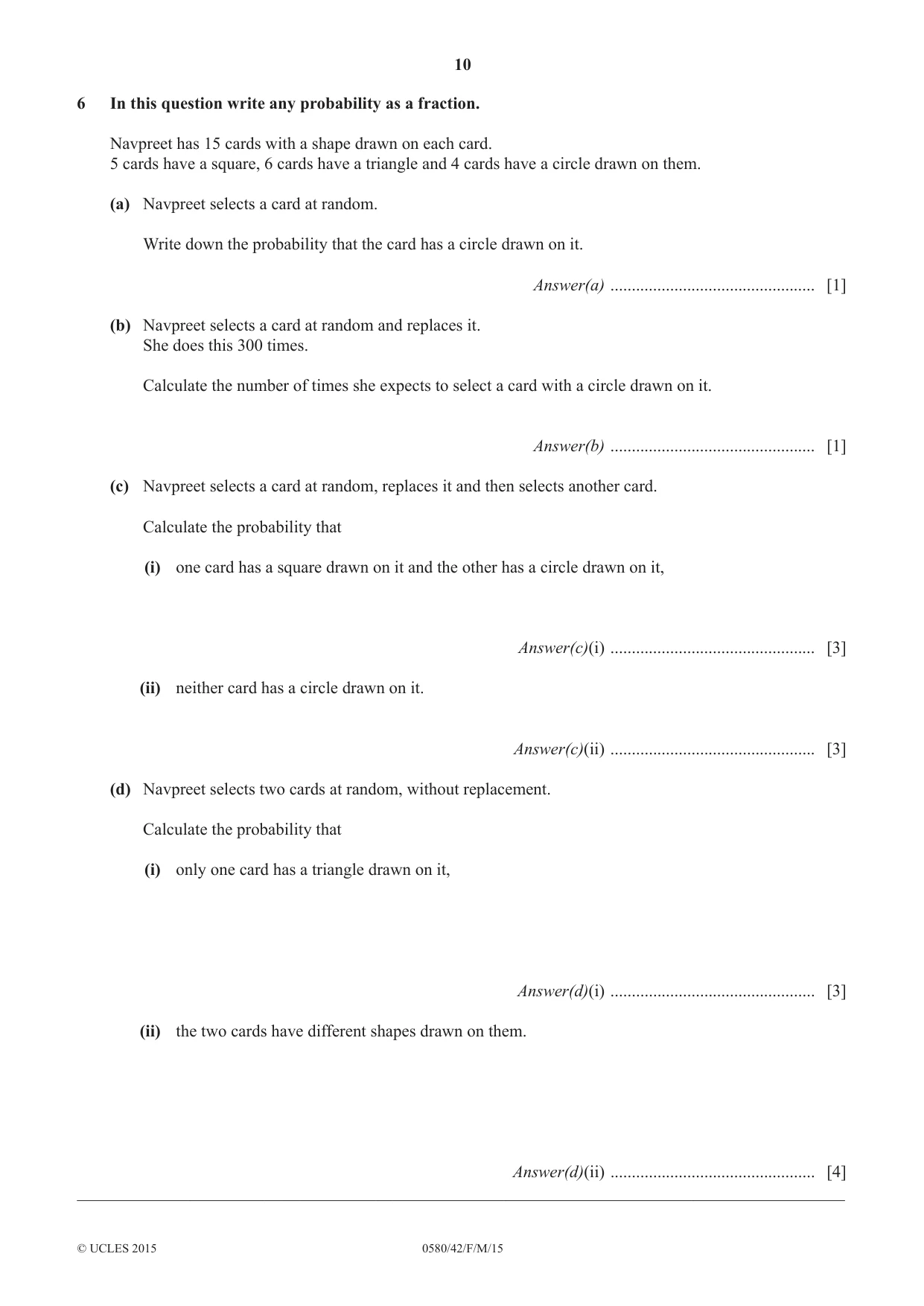 Cambridge IGCSE Mathematics 0580 2015 Feb/March Paper 4 · Variant 2 question paper, page 10 of 16