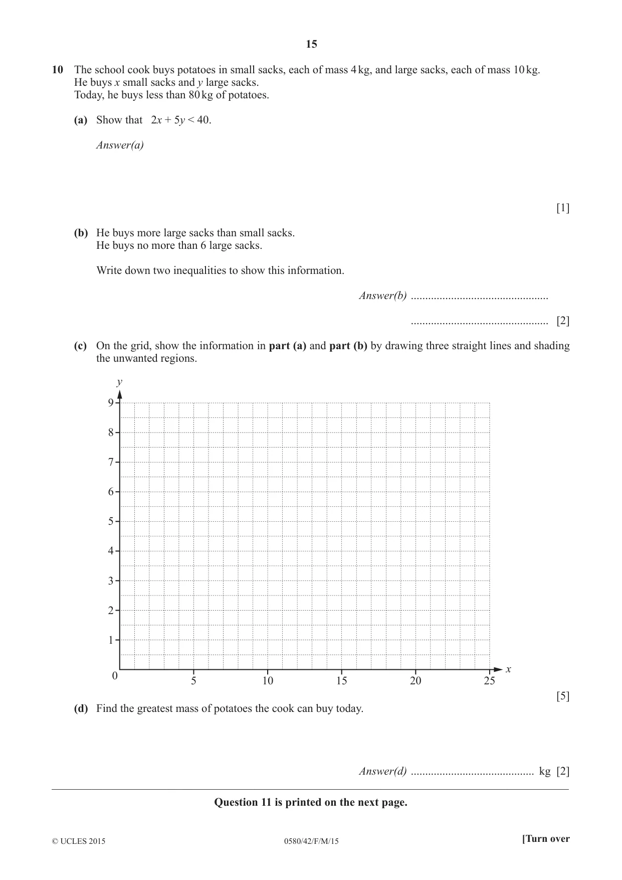 Cambridge IGCSE Mathematics 0580 2015 Feb/March Paper 4 · Variant 2 question paper, page 15 of 16
