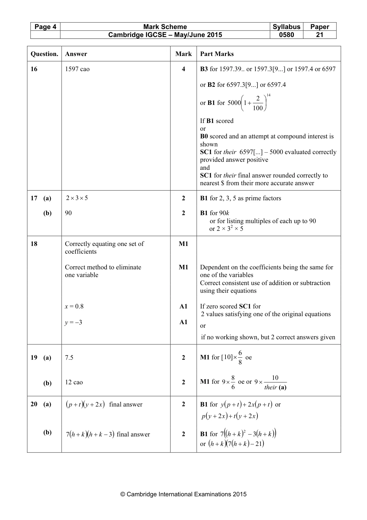 Mark scheme, page 4 of 5