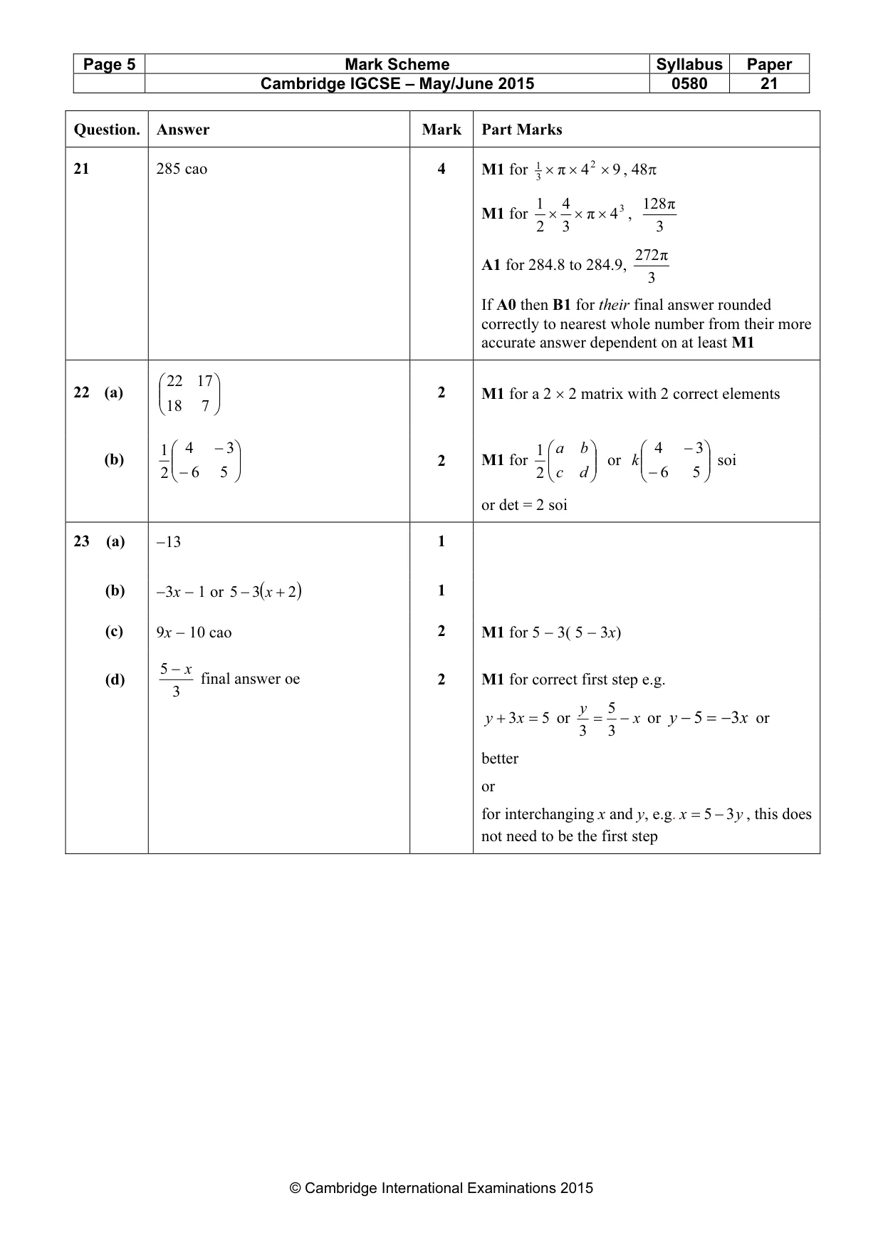 Mark scheme, page 5 of 5