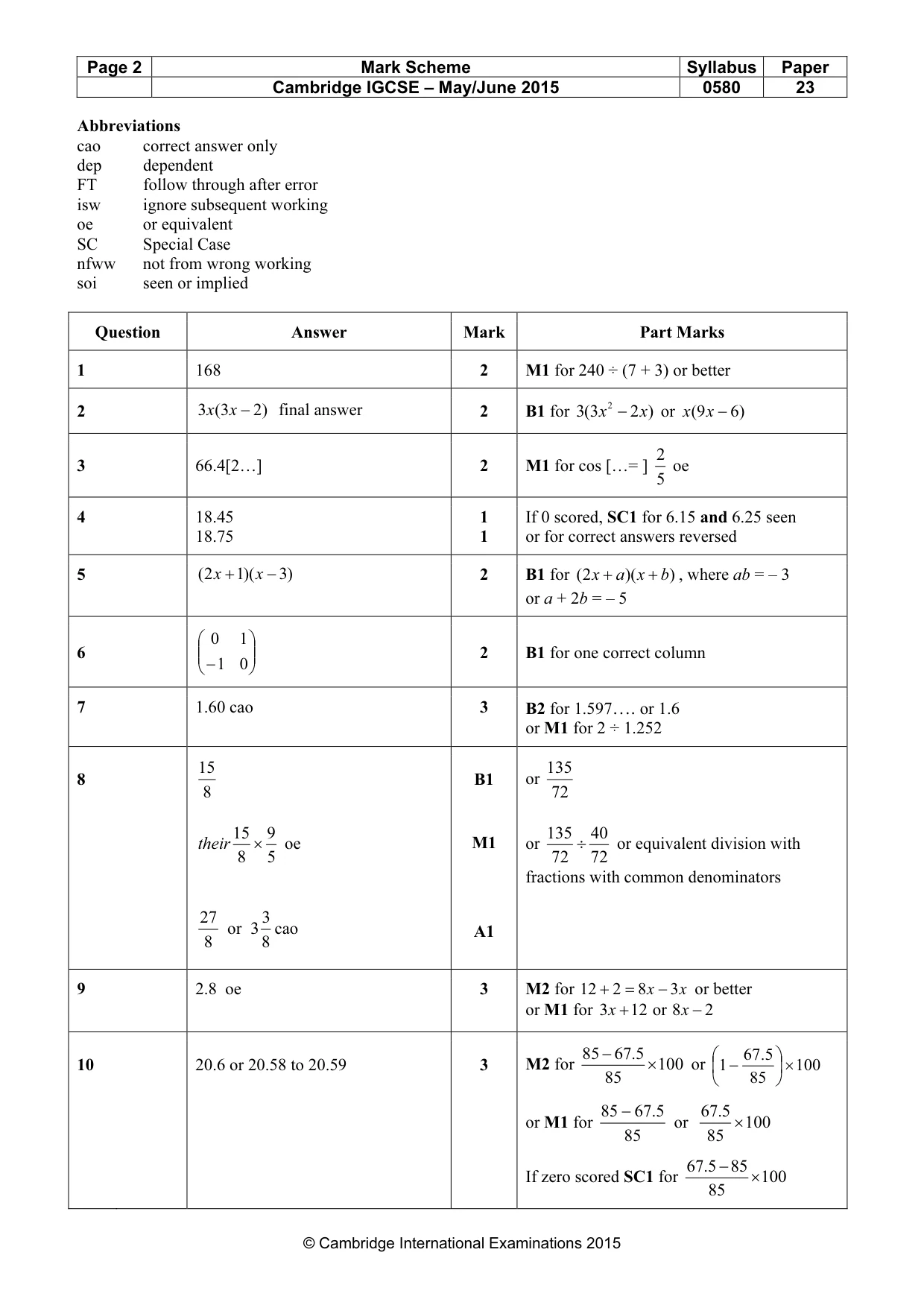 Mark scheme, page 2 of 5