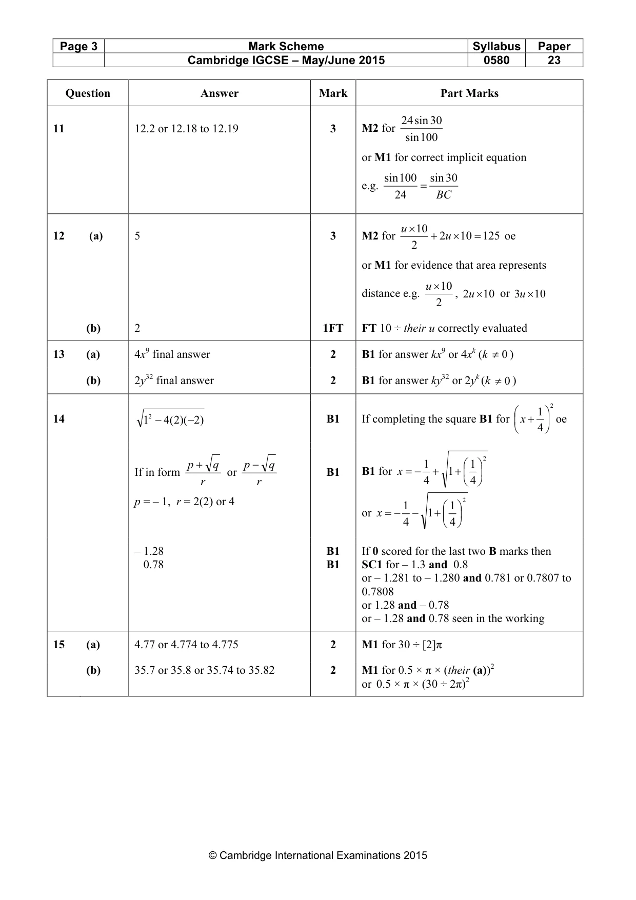 Mark scheme, page 3 of 5