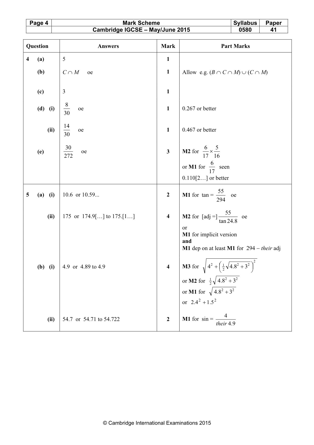 Mark scheme, page 4 of 8