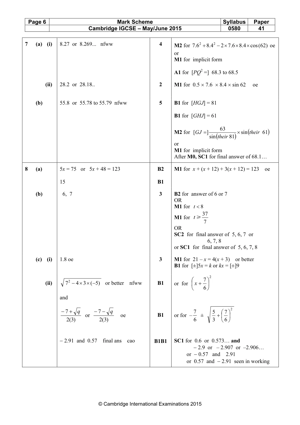 Mark scheme, page 6 of 8
