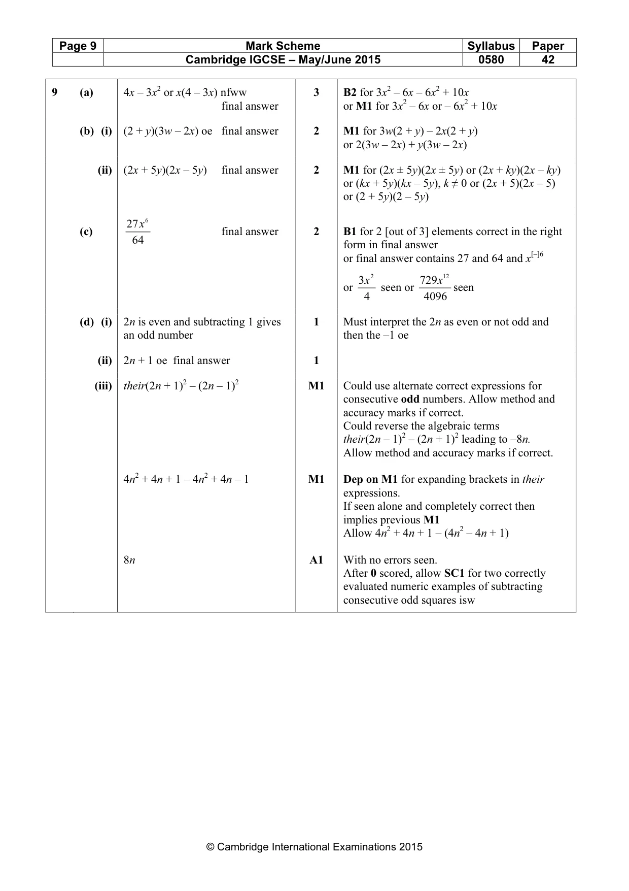 Mark scheme, page 9 of 11