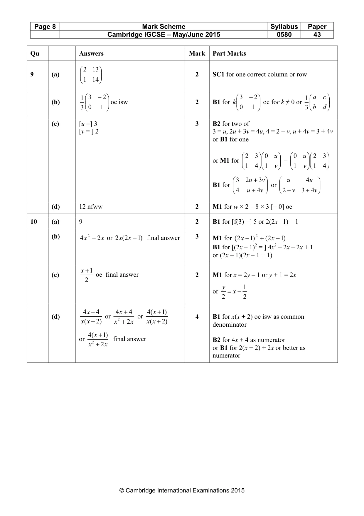 Mark scheme, page 8 of 9