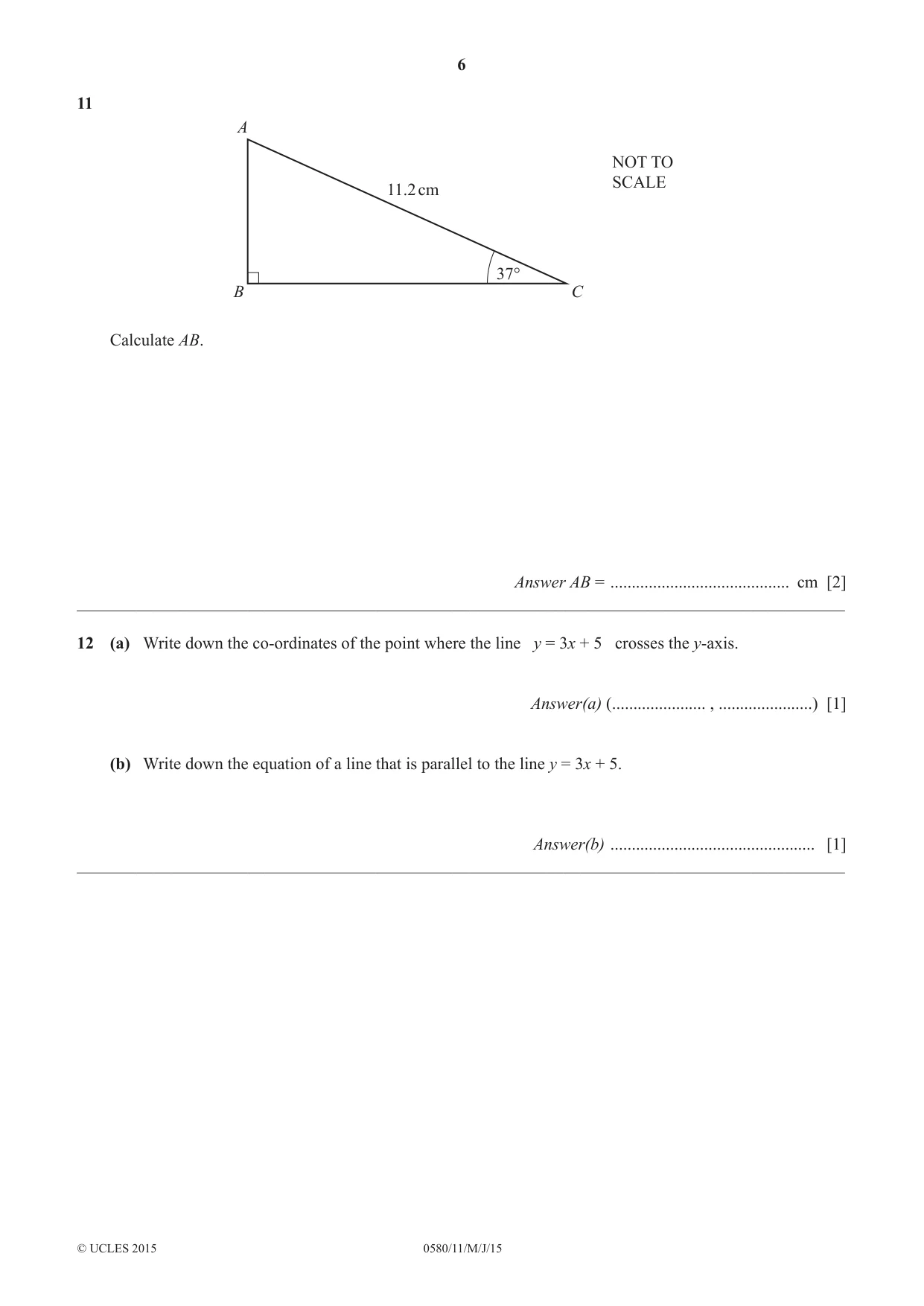 Cambridge IGCSE Mathematics 0580 2015 May/June Paper 1 · Variant 1 question paper, page 6 of 12