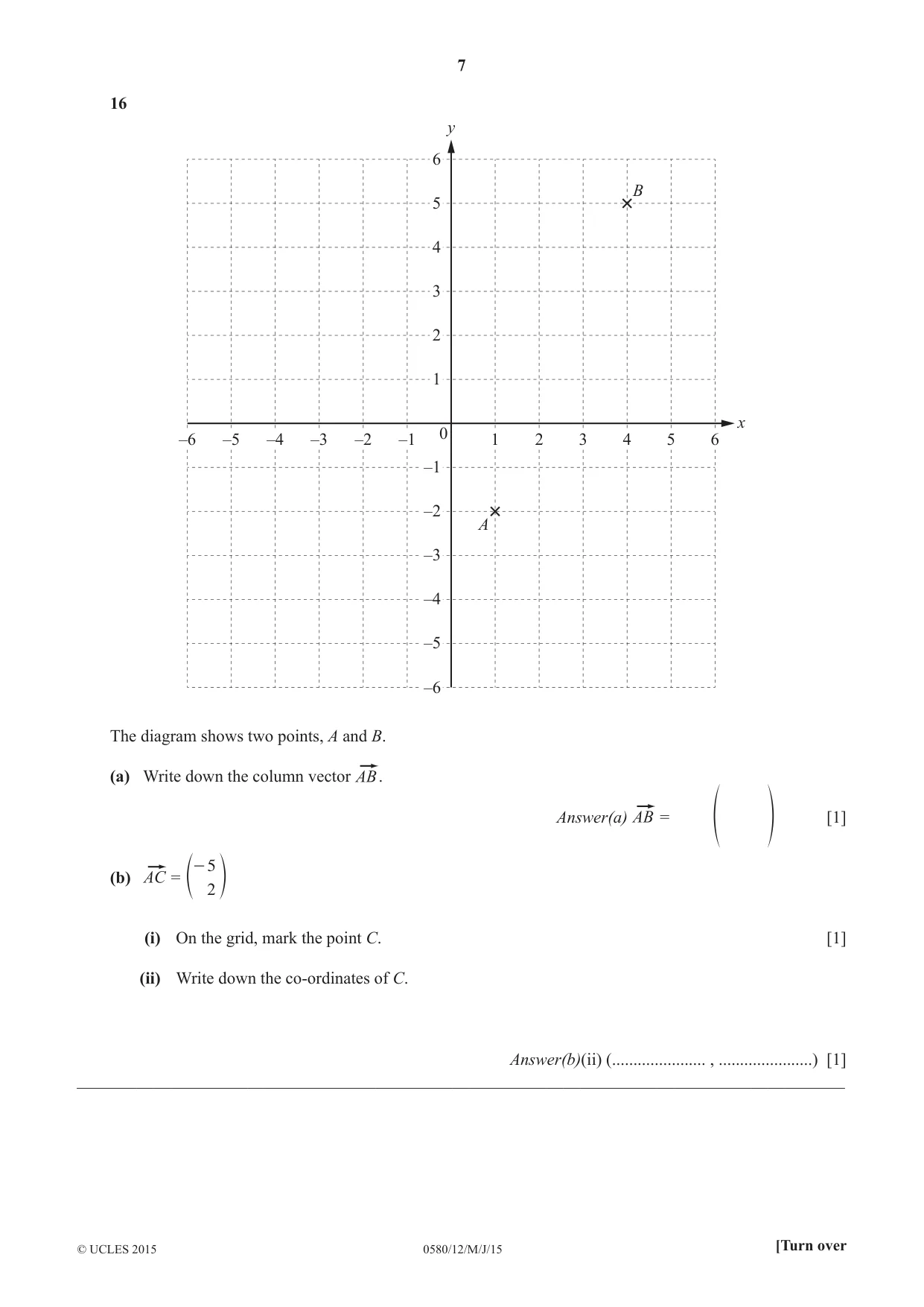 Cambridge IGCSE Mathematics 0580 2015 May/June Paper 1 · Variant 2 question paper, page 7 of 12