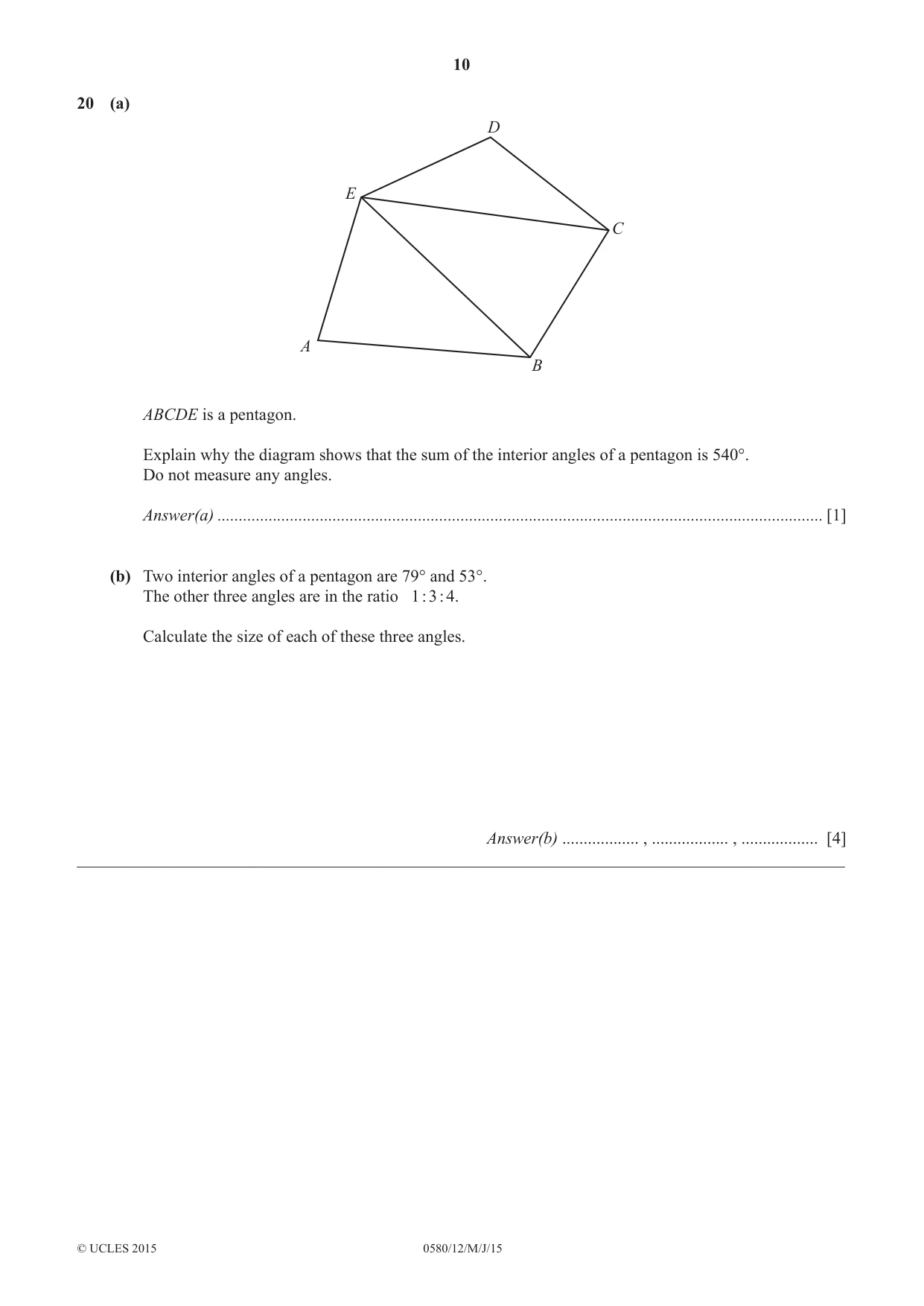 Cambridge IGCSE Mathematics 0580 2015 May/June Paper 1 · Variant 2 question paper, page 10 of 12