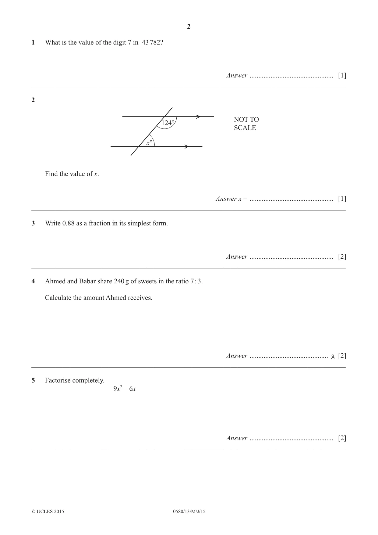 Cambridge IGCSE Mathematics 0580 2015 May/June Paper 1 · Variant 3 question paper, page 2 of 8