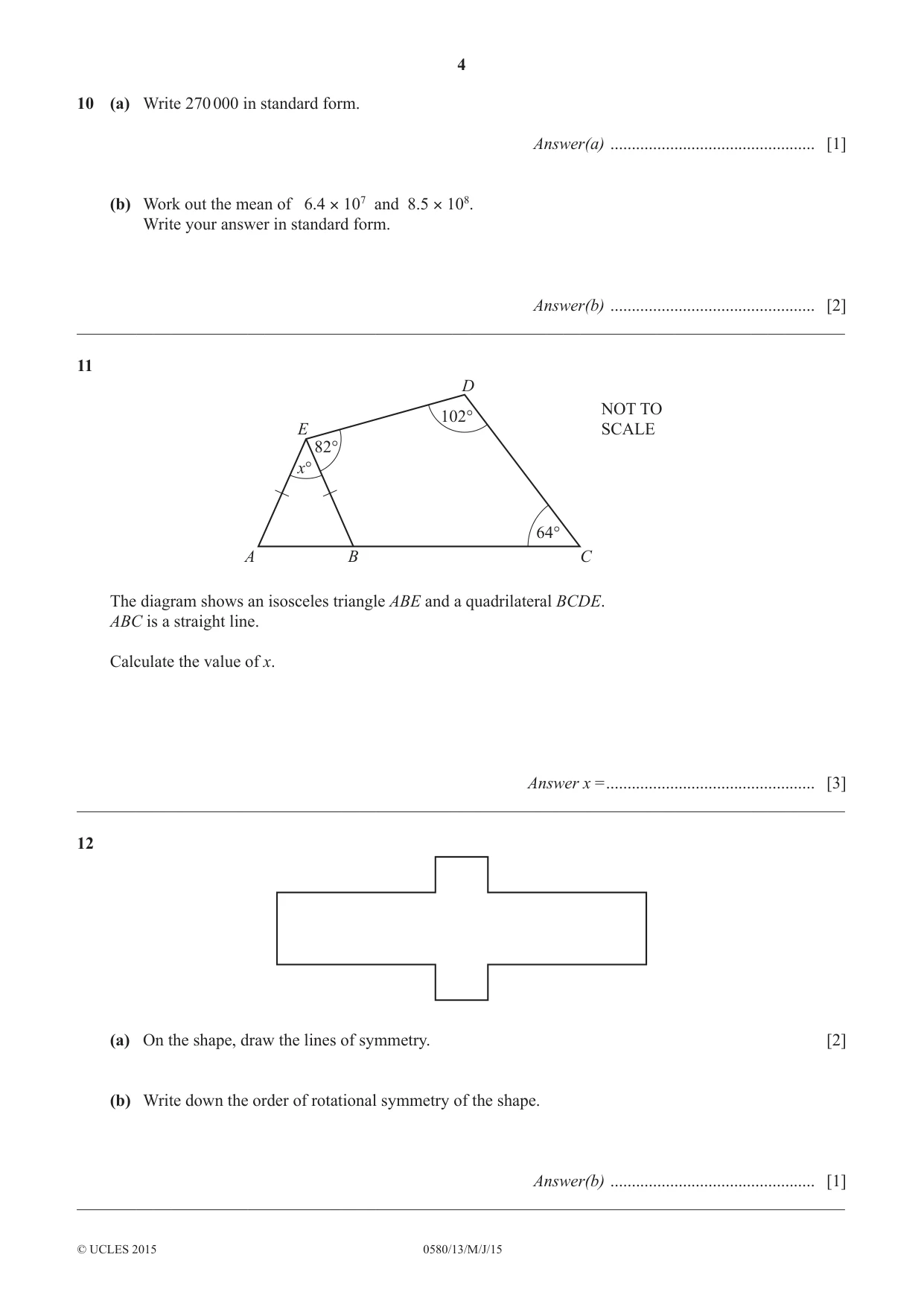 Cambridge IGCSE Mathematics 0580 2015 May/June Paper 1 · Variant 3 question paper, page 4 of 8