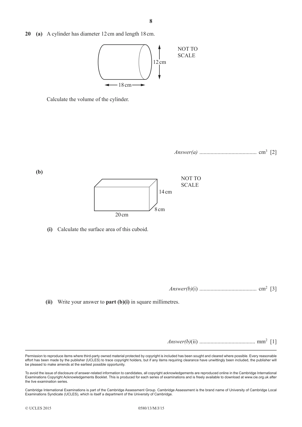 Cambridge IGCSE Mathematics 0580 2015 May/June Paper 1 · Variant 3 question paper, page 8 of 8
