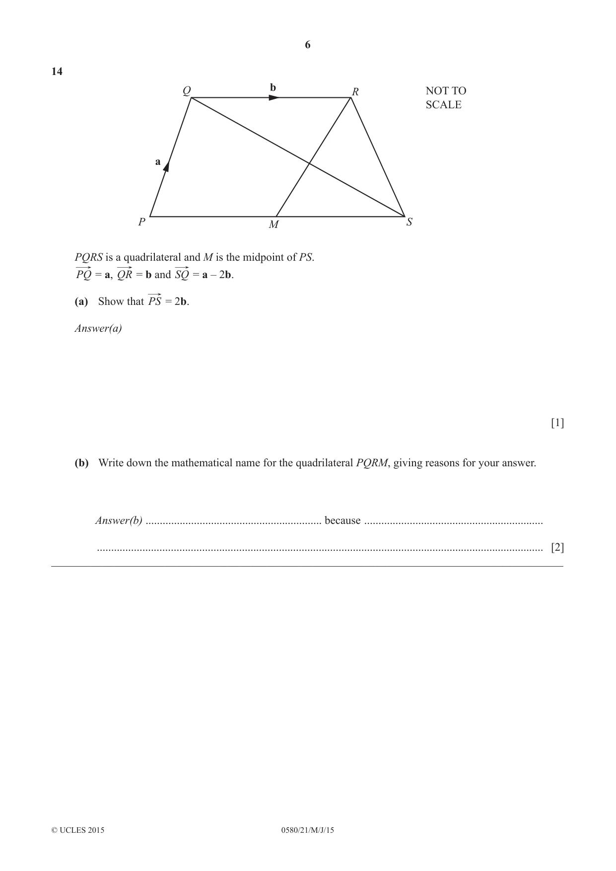 Cambridge IGCSE Mathematics 0580 2015 May/June Paper 2 · Variant 1 question paper, page 6 of 12
