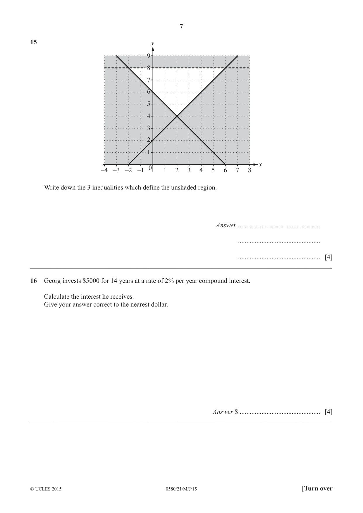 Cambridge IGCSE Mathematics 0580 2015 May/June Paper 2 · Variant 1 question paper, page 7 of 12