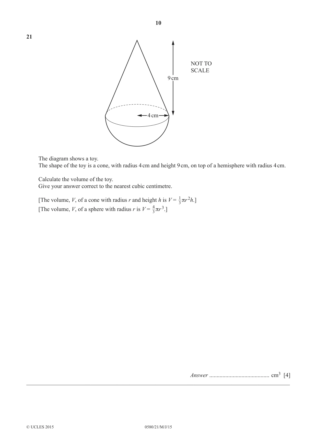 Cambridge IGCSE Mathematics 0580 2015 May/June Paper 2 · Variant 1 question paper, page 10 of 12