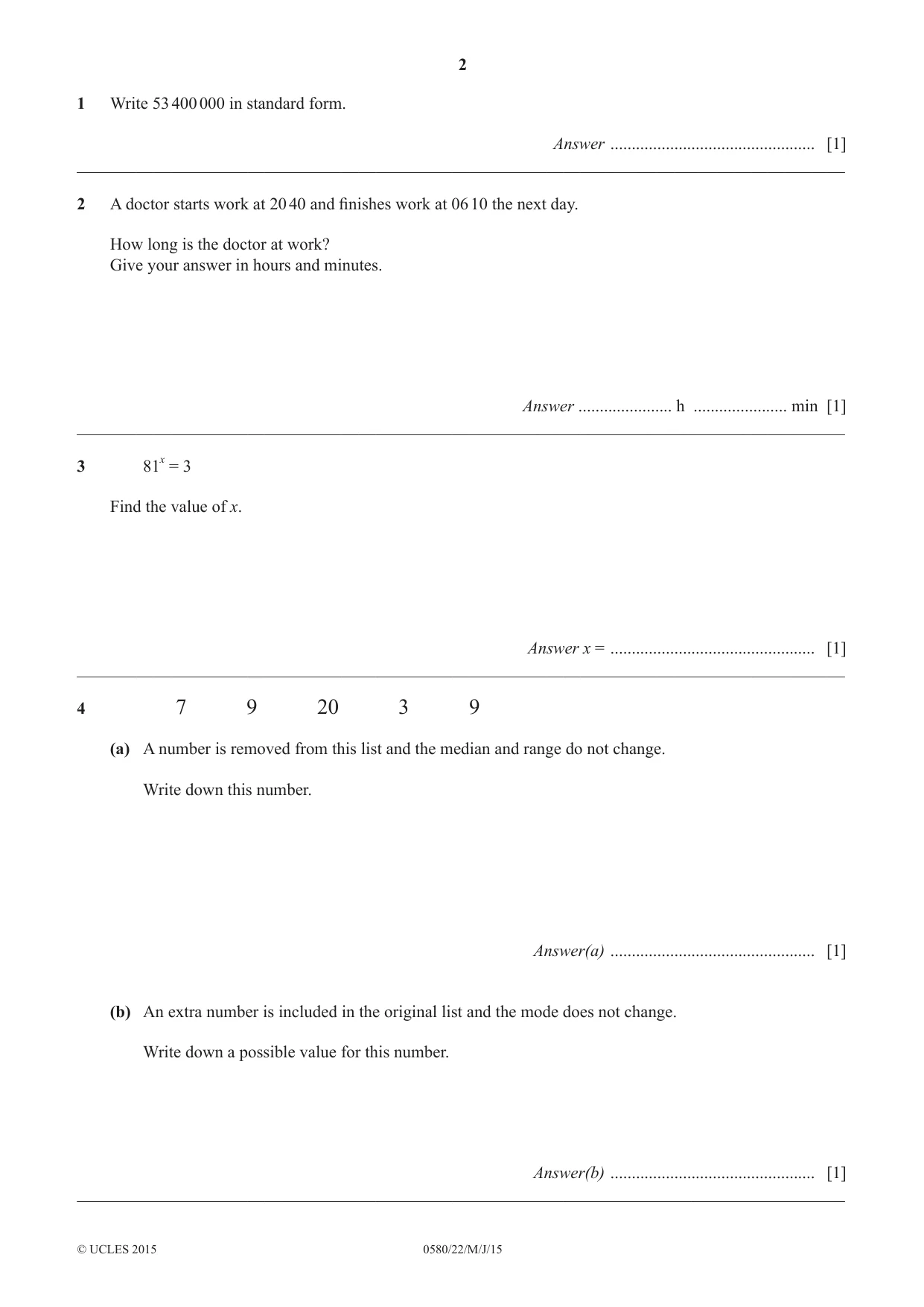 Cambridge IGCSE Mathematics 0580 2015 May/June Paper 2 · Variant 2 question paper, page 2 of 16