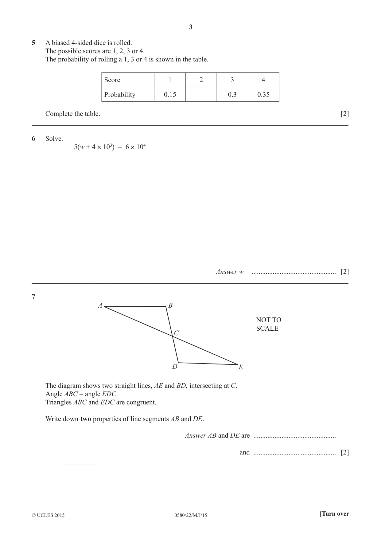 Cambridge IGCSE Mathematics 0580 2015 May/June Paper 2 · Variant 2 question paper, page 3 of 16