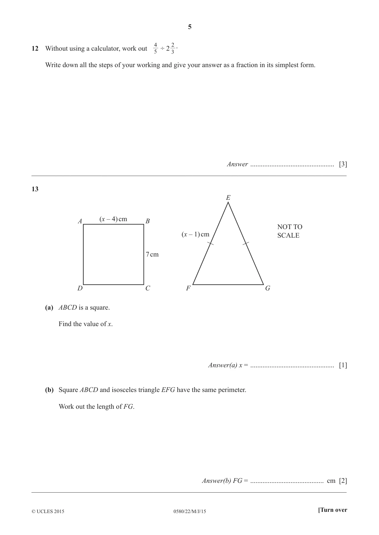 Cambridge IGCSE Mathematics 0580 2015 May/June Paper 2 · Variant 2 question paper, page 5 of 16