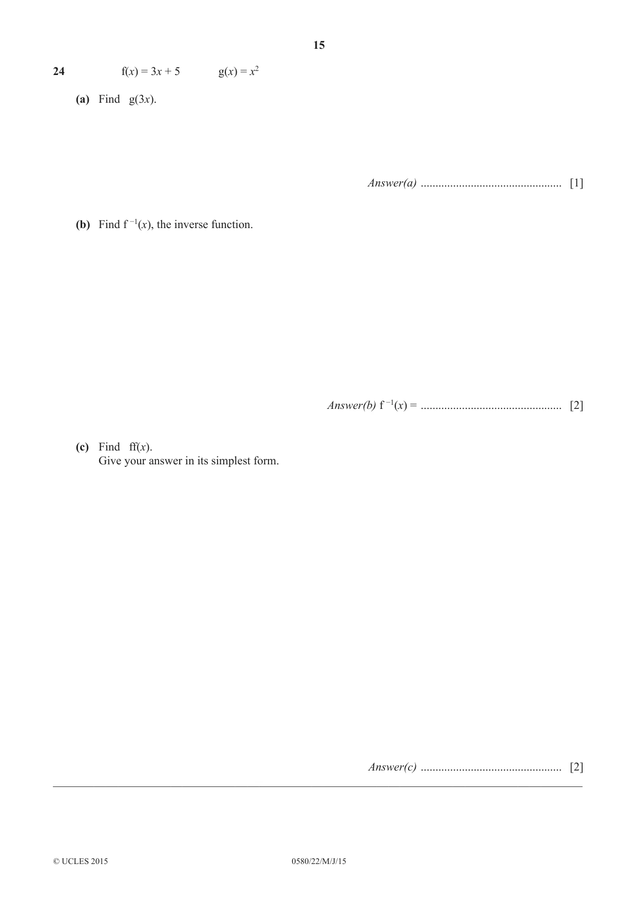 Cambridge IGCSE Mathematics 0580 2015 May/June Paper 2 · Variant 2 question paper, page 15 of 16