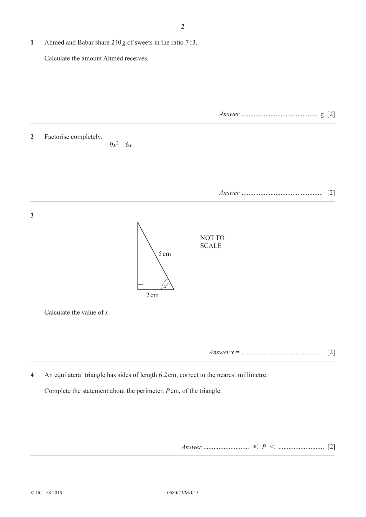 Cambridge IGCSE Mathematics 0580 2015 May/June Paper 2 · Variant 3 question paper, page 2 of 12