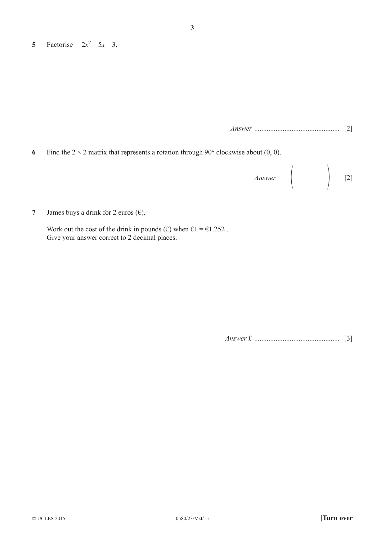 Cambridge IGCSE Mathematics 0580 2015 May/June Paper 2 · Variant 3 question paper, page 3 of 12