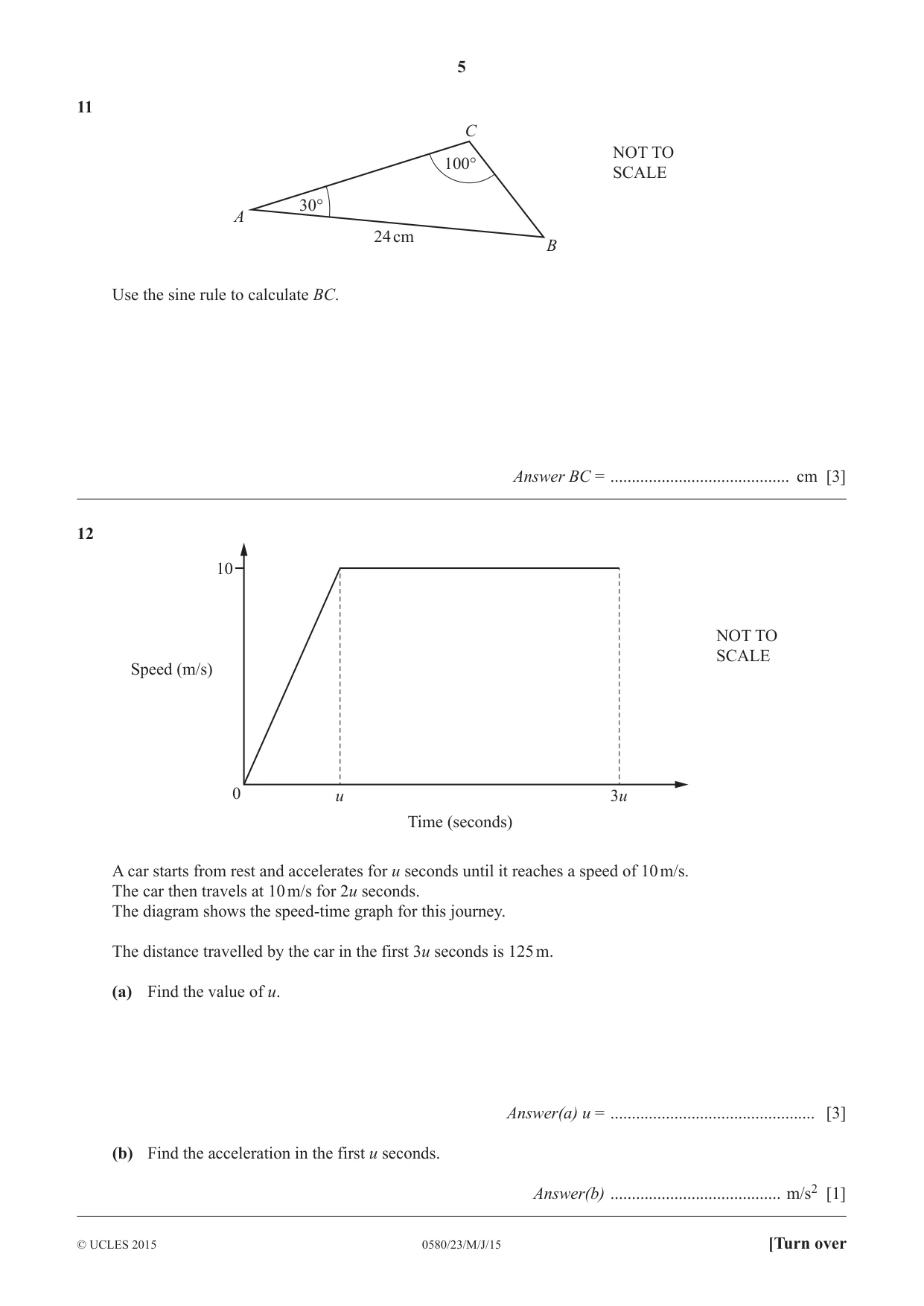 Cambridge IGCSE Mathematics 0580 2015 May/June Paper 2 · Variant 3 question paper, page 5 of 12