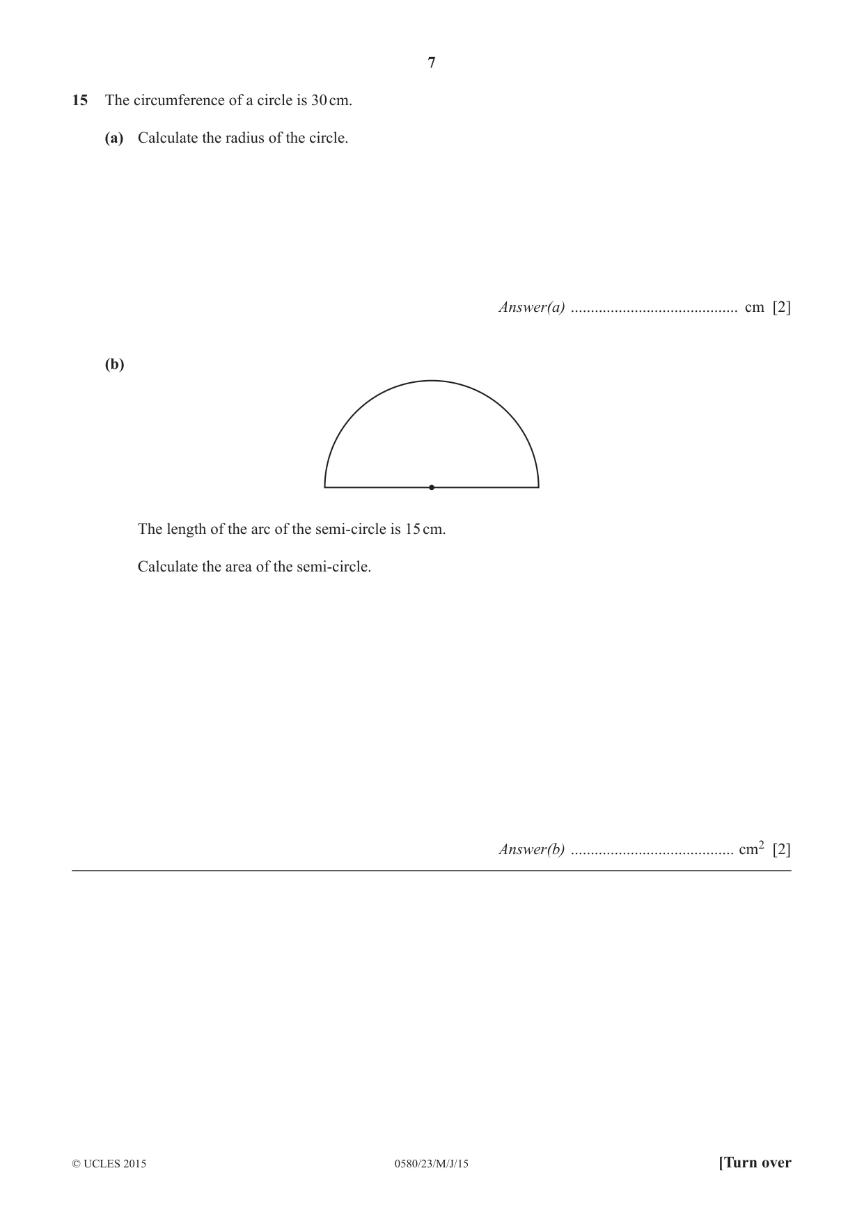 Cambridge IGCSE Mathematics 0580 2015 May/June Paper 2 · Variant 3 question paper, page 7 of 12