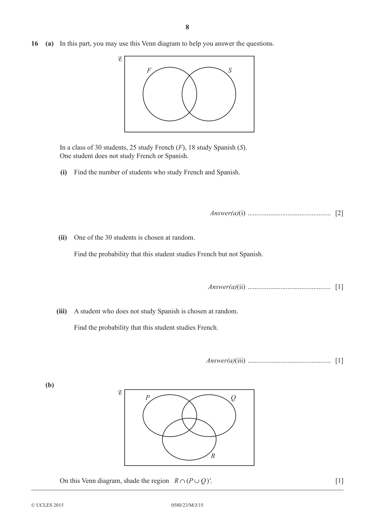 Cambridge IGCSE Mathematics 0580 2015 May/June Paper 2 · Variant 3 question paper, page 8 of 12