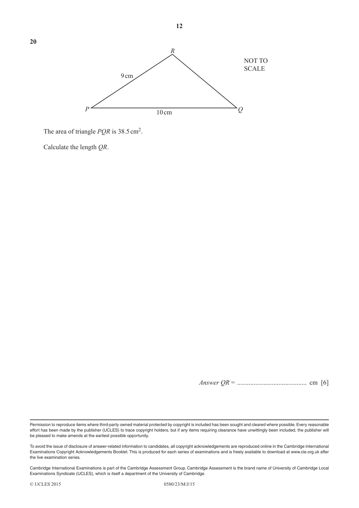 Cambridge IGCSE Mathematics 0580 2015 May/June Paper 2 · Variant 3 question paper, page 12 of 12