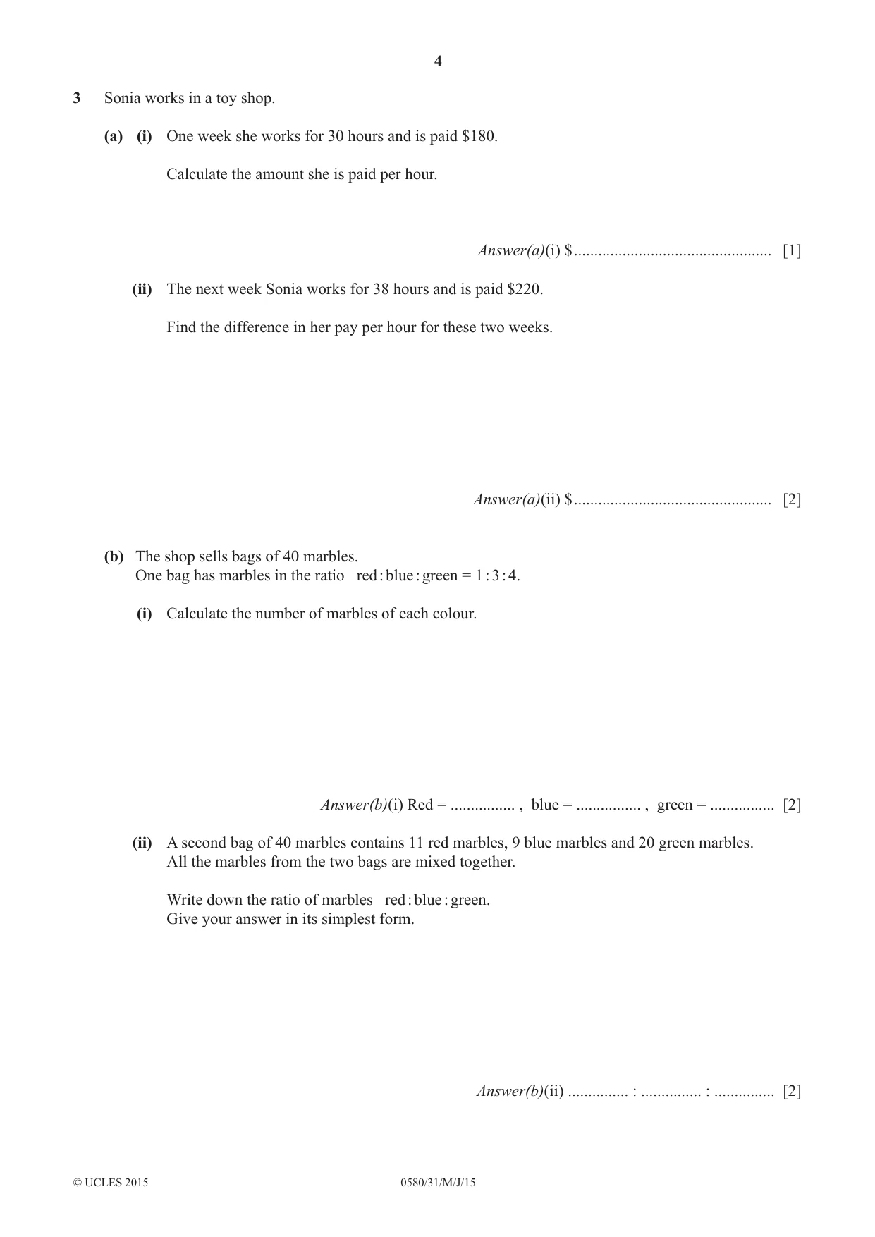 Cambridge IGCSE Mathematics 0580 2015 May/June Paper 3 · Variant 1 question paper, page 4 of 16